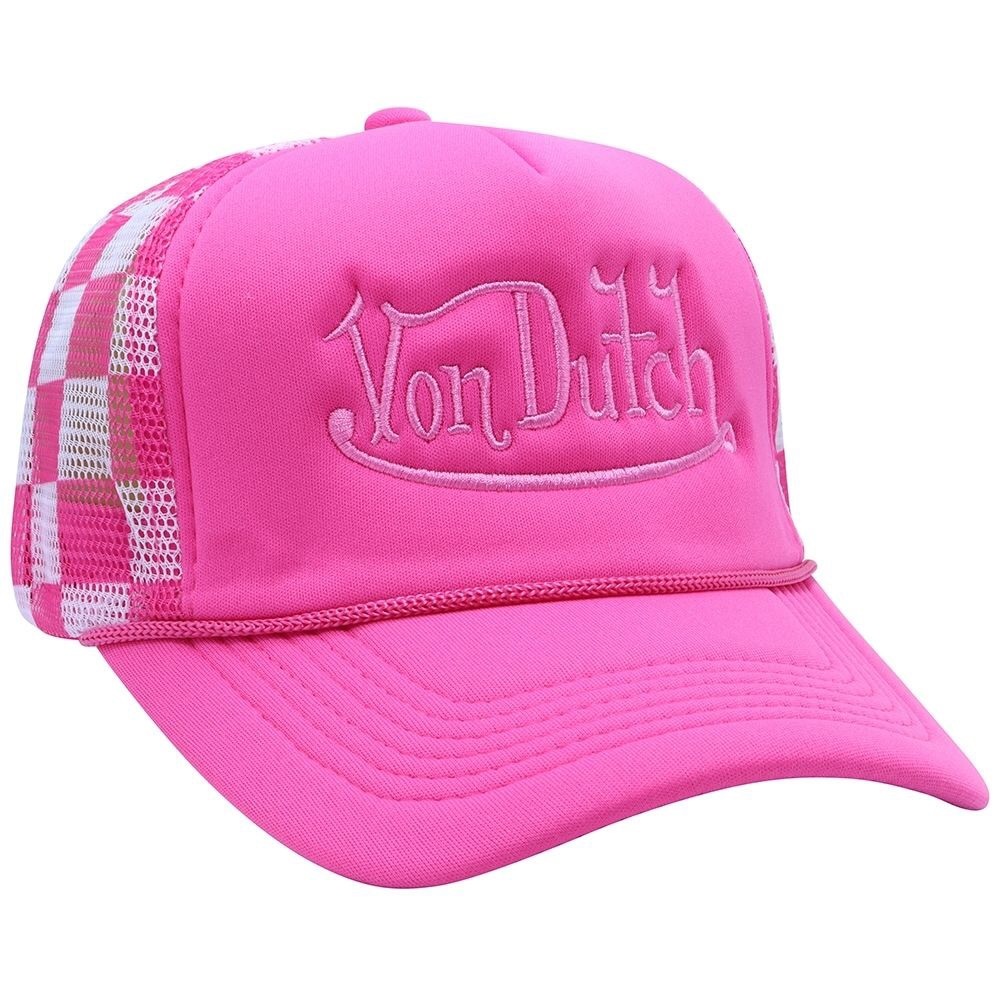 Von Dutch Bright Pink Trucker Cap with Checker Mesh